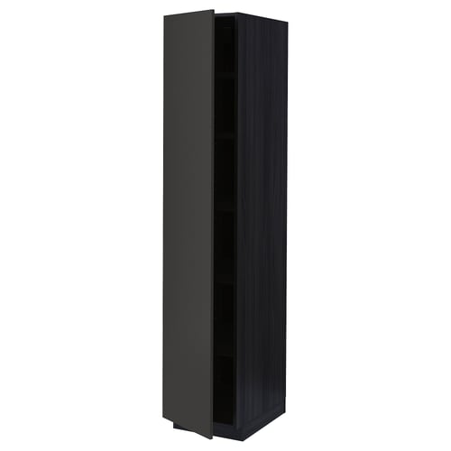 Modern tall black kitchen cabinet with adjustable shelf, left or right hinge.