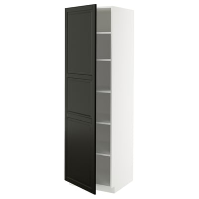 METOD High cabinet with shelves, white/Bodbyn black, 60x60x200 cm