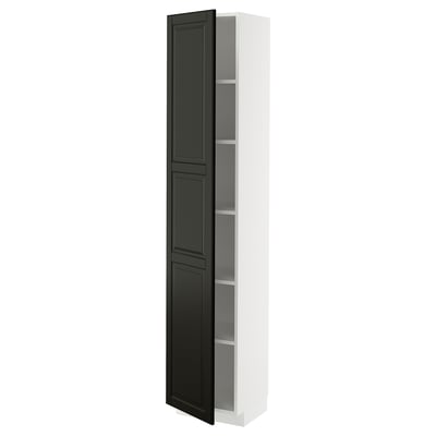METOD High cabinet with shelves, white/Bodbyn black, 40x37x200 cm