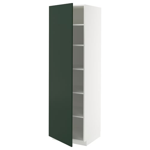 White modern cabinet with green door, adjustable shelves.