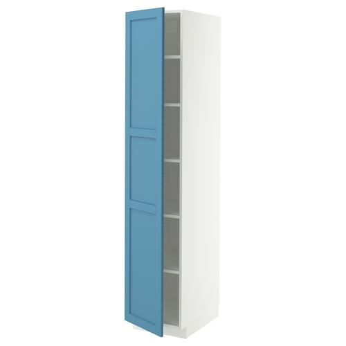 METOD High cabinet with shelves, white/Lerhyttan blue, 40x60x200 cm