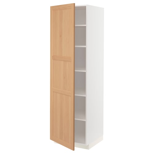 Wooden cabinet, white inside, light wood doors, 3 shelves