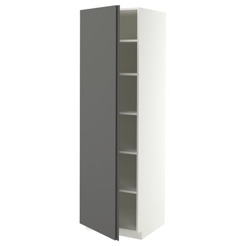 METOD High cabinet with shelves, white/VOXTORP dark grey vertical handle, 60x60x200 cm