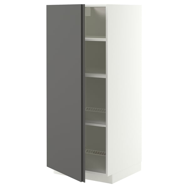 METOD High cabinet with shelves, white/VOXTORP dark grey vertical handle, 60x60x140 cm