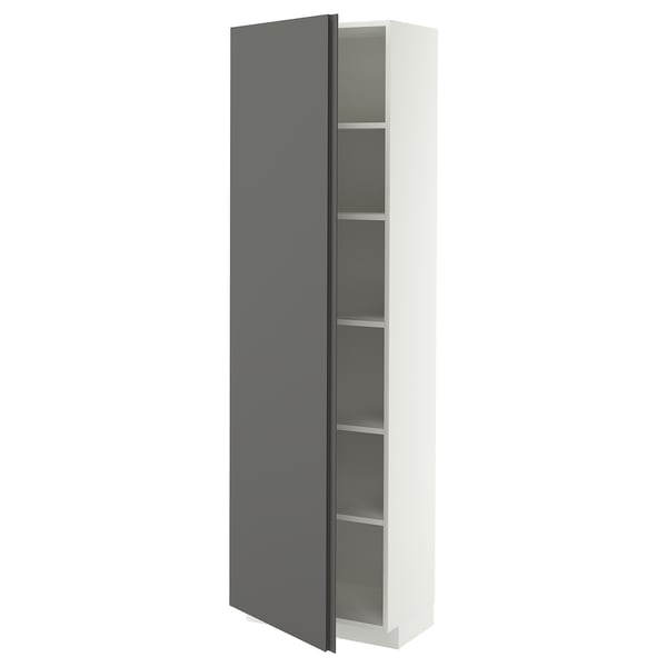 METOD High cabinet with shelves, white/VOXTORP dark grey vertical handle, 60x37x200 cm