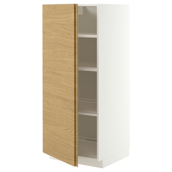 METOD High cabinet with shelves, white/VOXTORP oak effect vertical handle, 60x60x140 cm