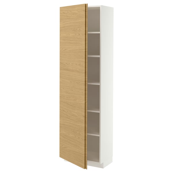METOD High cabinet with shelves, white/VOXTORP oak effect vertical handle, 60x37x200 cm