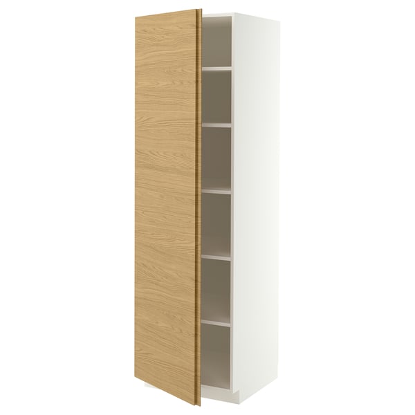 METOD High cabinet with shelves, white/VOXTORP oak effect vertical handle, 60x60x200 cm