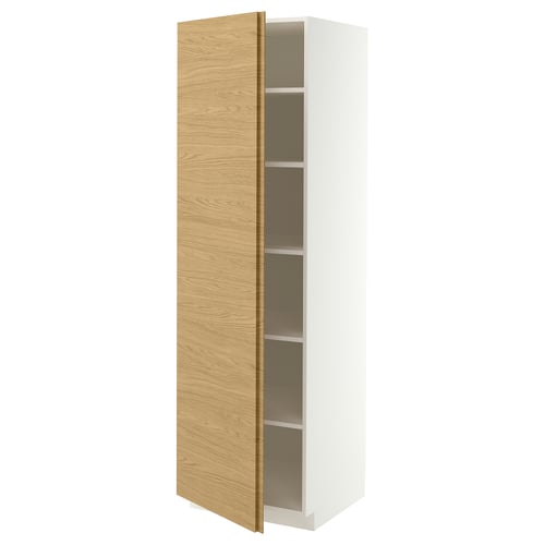 METOD High cabinet with shelves, white/VOXTORP oak effect vertical handle, 60x60x200 cm
