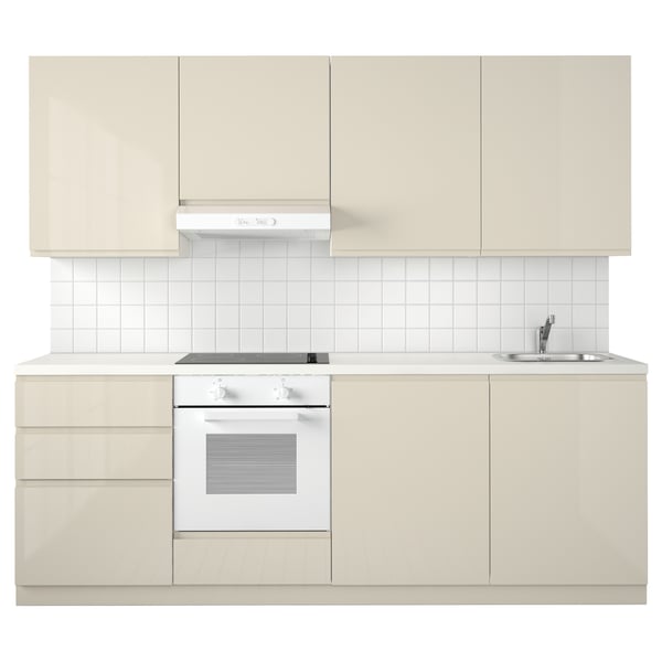 Metod مطبخ أبيض Maximera Voxtorp بيج فاتح لامع 240x60x228 سم Ikea