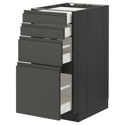 METOD / MAXIMERA Base cab 4 frnts/4 drawers, black/Voxtorp dark grey, 40x60 cm