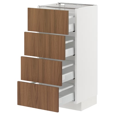 METOD / MAXIMERA Base cab 4 frnts/4 drawers, white/Tistorp brown walnut effect, 40x37 cm