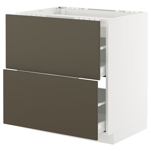 Ikea METOD kitchen unit in dark brown/beige with two drawers. Modern design, white frame.