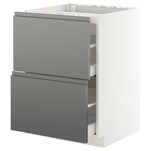 METOD / MAXIMERA Base cab f hob/2 fronts/2 drawers, white/Voxtorp stainless steel effect, 60x60 cm