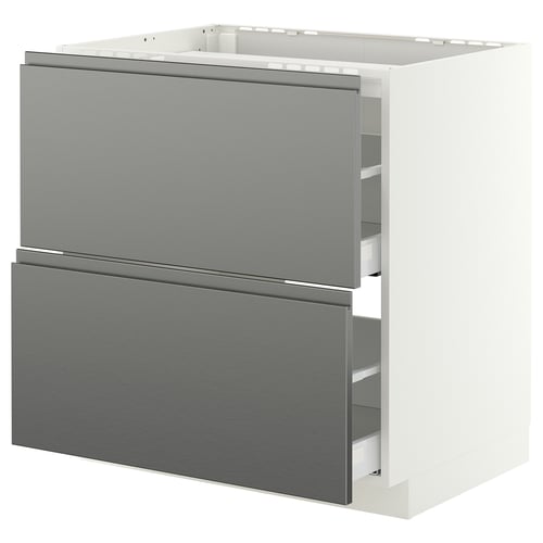 METOD / MAXIMERA Base cab f hob/2 fronts/2 drawers, white/Voxtorp stainless steel effect, 80x60 cm