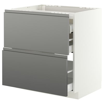 METOD / MAXIMERA Base cab f hob/2 fronts/3 drawers, white/Voxtorp stainless steel effect, 80x60 cm