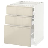 METOD / MAXIMERA Base cab f hob/3 fronts/3 drawers, white/Voxtorp high-gloss light beige, 60x60 cm