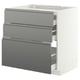 METOD / MAXIMERA Base cab f hob/3 fronts/3 drawers, white/Voxtorp stainless steel effect, 80x60 cm