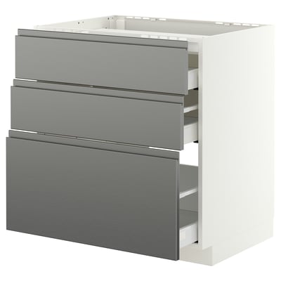 METOD / MAXIMERA Base cab f hob/3 fronts/3 drawers, white/Voxtorp stainless steel effect, 80x60 cm
