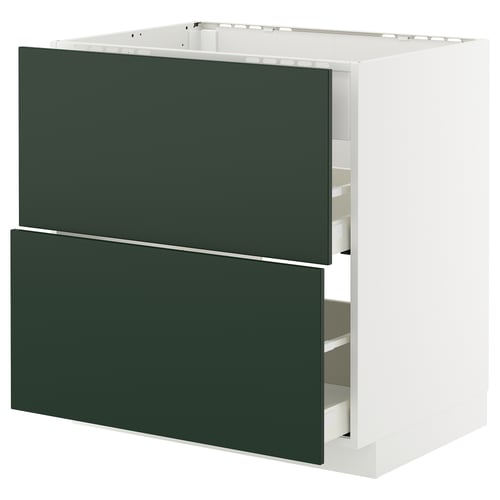 New METOD kitchen unit in dark green, white frame, rectangular, modern minimalist style, with two drawers.