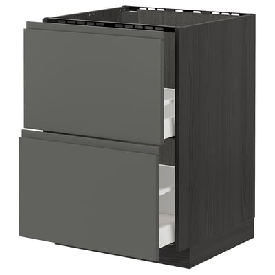 METOD / MAXIMERA Base cab f sink+2 fronts/2 drawers, black/Voxtorp dark grey, 60x60 cm