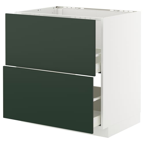 METOD white & green kitchen cabinet with drawers.