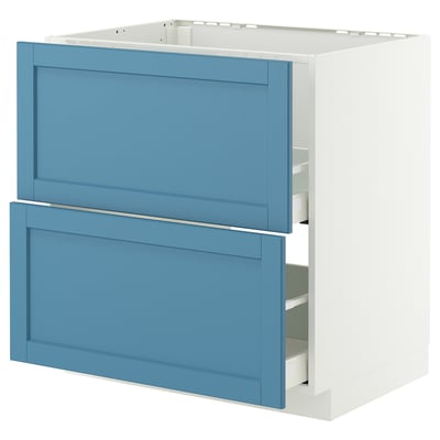 METOD / MAXIMERA Base cab f sink+2 fronts/2 drawers, white/Lerhyttan blue, 80x60 cm