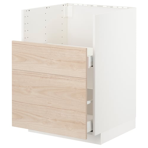 METOD kitchen cabinet, white and light wood, with two drawers.
