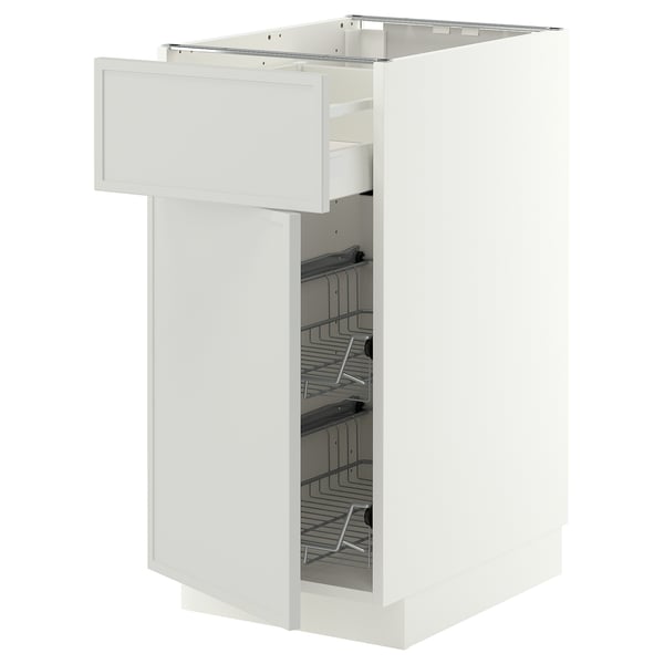 METOD / MAXIMERA Base cab w wire basket/drawer/door, white/Aspudden light grey, 40x60 cm