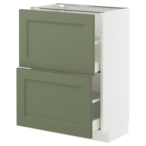 METOD kitchen cabinet in grey-green with two drawers, modern and traditional blend design.