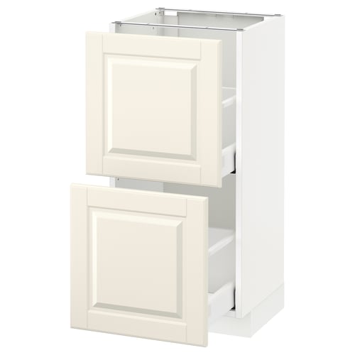 Off-white kitchen cabinet, METOD series, with two drawers. Rectangle shape, smooth finish.
