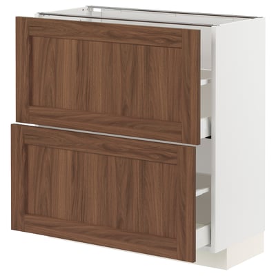 METOD / MAXIMERA Base cabinet with 2 drawers, white Enköping/brown walnut effect, 80x37 cm