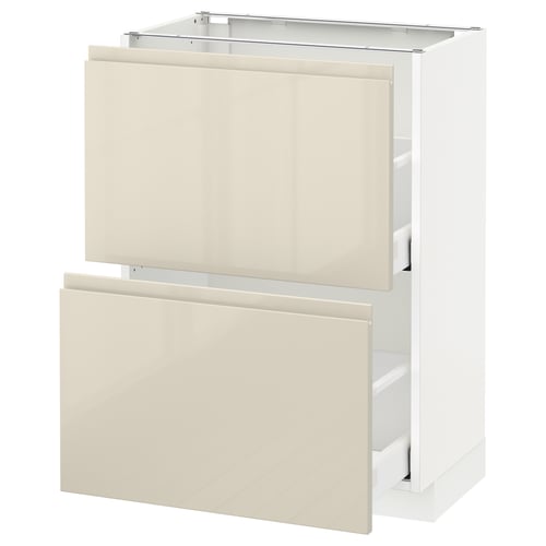 METOD kitchen cabinet, cream, modern design, glossy finish, two drawers, white.
