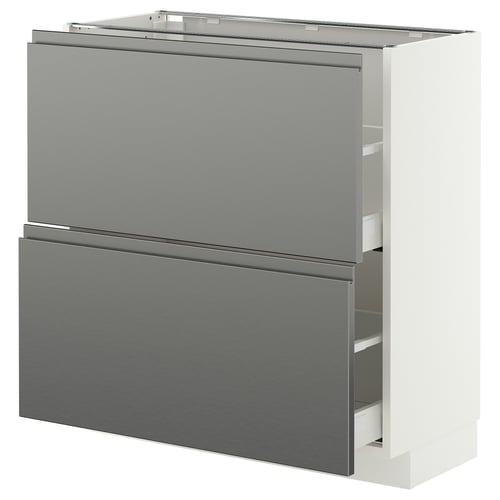 METOD / MAXIMERA Base cabinet with 2 drawers, white/Voxtorp stainless steel effect, 80x37 cm