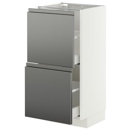 METOD / MAXIMERA Base cabinet with 2 drawers, white/Voxtorp stainless steel effect, 40x37 cm