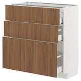 METOD / MAXIMERA Base cabinet with 3 drawers, white/Tistorp brown walnut effect, 80x37 cm
