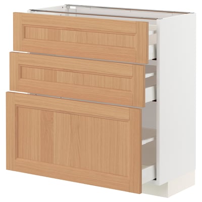 METOD / MAXIMERA Base cabinet with 3 drawers, white/Vedhamn oak, 80x37 cm