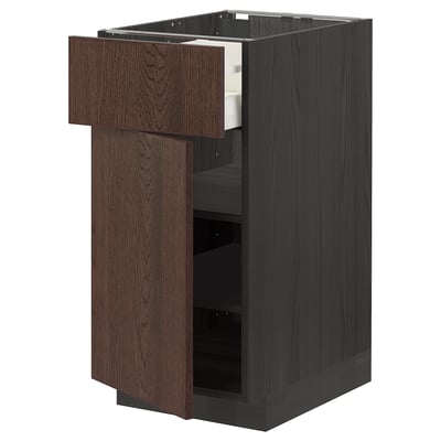 METOD / MAXIMERA Base cabinet with drawer/door, black/Sinarp brown, 40x60 cm