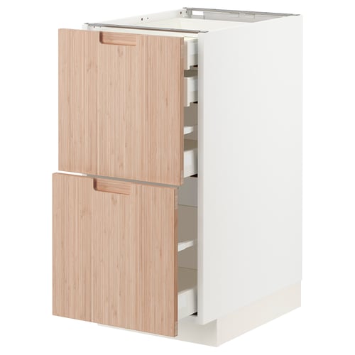 METOD kitchen unit with natural bamboo drawers, sleek design.