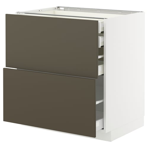 Modern kitchen unit, dark brown/beige, square, four drawers, sleek design.