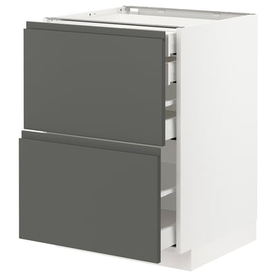 METOD / MAXIMERA Base cb 2 frnts/2 low/1 md/1 hi drw, white/Voxtorp dark grey, 60x60 cm