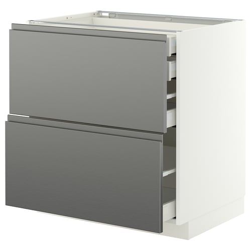 METOD / MAXIMERA Base cb 2 frnts/2 low/1 md/1 hi drw, white/Voxtorp stainless steel effect, 80x60 cm