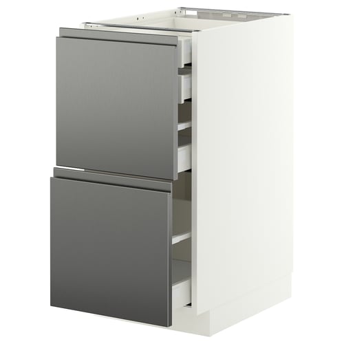 METOD / MAXIMERA Base cb 2 frnts/2 low/1 md/1 hi drw, white/Voxtorp stainless steel effect, 40x60 cm