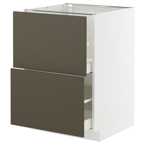 METOD kitchen cabinet with two dark brown drawers and white frame, rectangular shape, modern design.