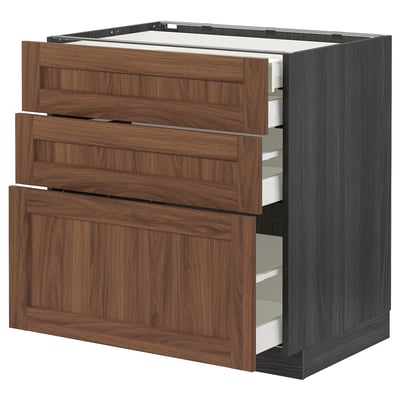 METOD / MAXIMERA Base cb 3 frnts/2 low/1 md/1 hi drw, black Enköping/brown walnut effect, 80x60 cm