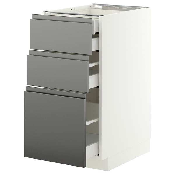 METOD / MAXIMERA Base cb 3 frnts/2 low/1 md/1 hi drw, white/Voxtorp stainless steel effect, 40x60 cm