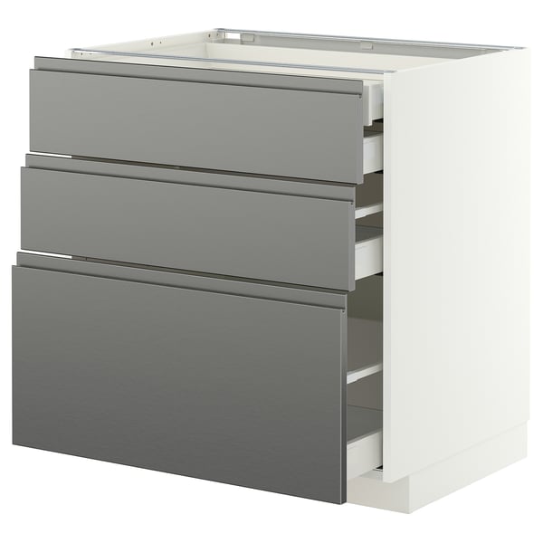 METOD / MAXIMERA Base cb 3 frnts/2 low/1 md/1 hi drw, white/Voxtorp stainless steel effect, 80x60 cm