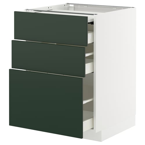 Modern kitchen unit: METOD, green havstorp fronts, three drawers, white base, sleek design.