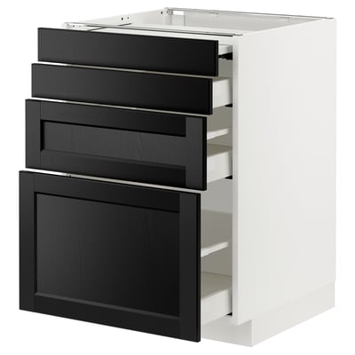 METOD / MAXIMERA Bc w pull-out work surface/3drw, white/Lerhyttan black stained, 60x60 cm