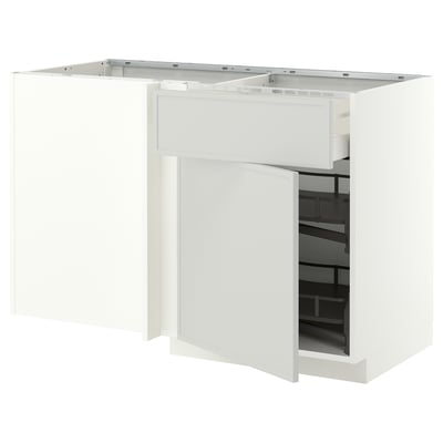 METOD / MAXIMERA Corner base cab w drawer and p-out, white/Aspudden light grey, 128x68 cm